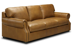 Lex 94 Inch Traditional Leather Roll Arm Sofa With Nailheads