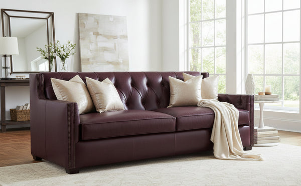 London 91 Inch Traditional Tufted Two Cushion Leather Sofa