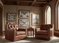 London Leather Tufted Swivel Accent Chair