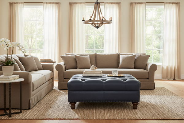 Lucas STORAGE Tufted 36", 40", 44", Or 48" Inch Square Leather Ottoman (4 Sizes Available)