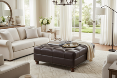 Lucas STORAGE Tufted 36", 40", 44", Or 48" Inch Square Leather Ottoman (4 Sizes Available)