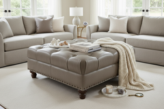 Lucas STORAGE Tufted 36", 40", 44", Or 48" Inch Square Leather Ottoman (4 Sizes Available)