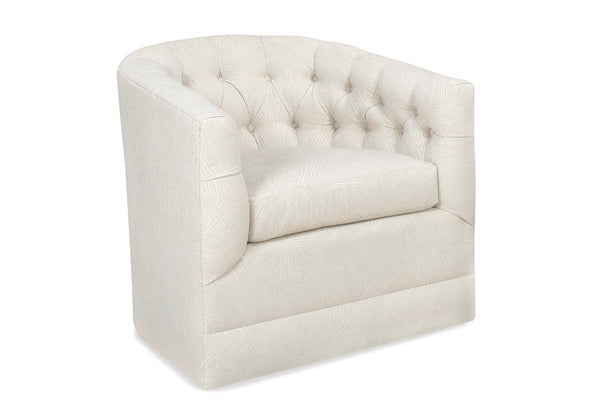 Lucia 8-Way Hand Tied Fabric 360 SWIVEL/GLIDER Tufted Barrel Accent Chair