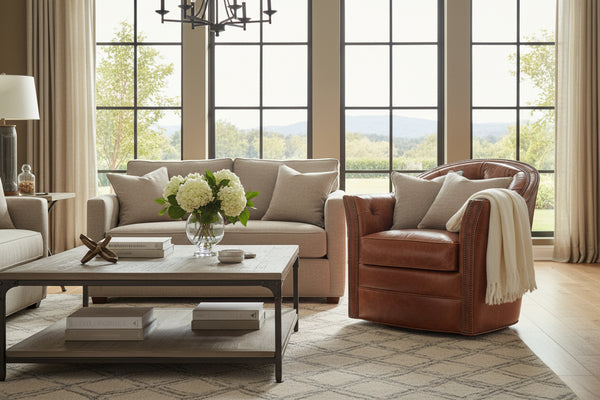 Lucille "Ready To Ship" Leather Swivel Accent Chair (Photo For Style Only)