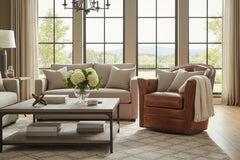 Lucille Leather Tufted Swivel Barrel Accent Chair