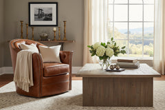 Lucille Leather Tufted Swivel Barrel Accent Chair