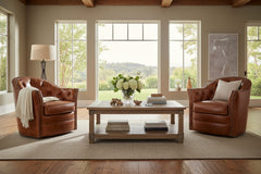 Lucille Leather Tufted Swivel Barrel Accent Chair
