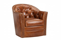 Lucille Leather Tufted Swivel Barrel Accent Chair