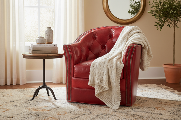 Lucille Leather Tufted Swivel Barrel Accent Chair