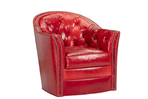 Lucille Leather Tufted Swivel Barrel Accent Chair