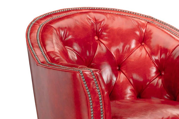 Lucille Leather Tufted Swivel Barrel Accent Chair