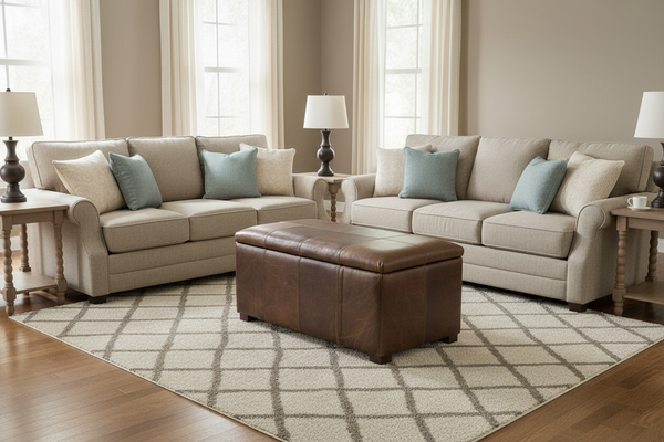 Lyle 40 Inch Long Leather Upholstered Patchwork Chest Ottoman With STORAGE