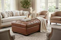 Malcolm 52 Inch Long Chesterfield Tufted Leather Coffee Table Bench