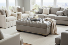 Malcolm 52 Inch Long Chesterfield Tufted Leather Coffee Table Bench