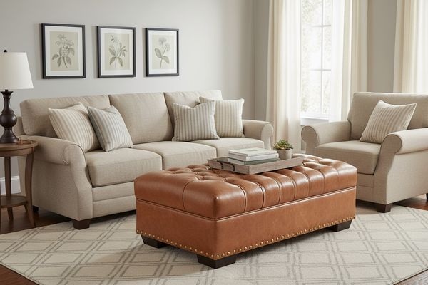 Malcolm 52 Inch Long Chesterfield Tufted Leather Coffee Table Bench