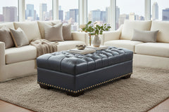 Malcolm 52 Inch Long Chesterfield Tufted Leather Coffee Table Bench
