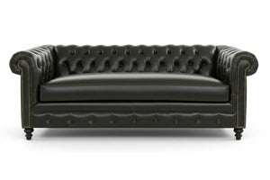 Manchester 88 Inch Leather Button Tufted Chesterfield Bench Seat Sofa
