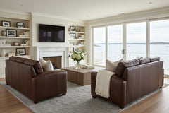 Manhattan 85.5 Inch Pillow Back Leather Sofa
