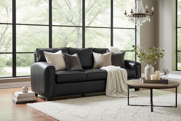Manhattan 85.5 Inch Pillow Back Leather Sofa