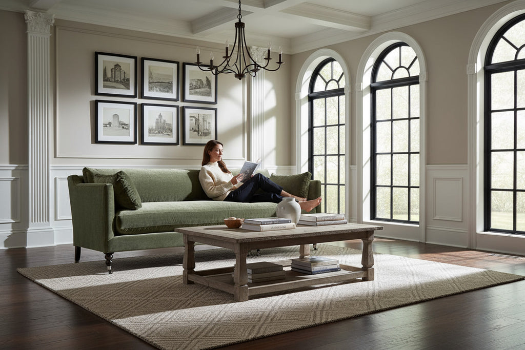 Marjorie 90 Inch Quick Ship Single Bench Seat Sage Green Velvet Sofa