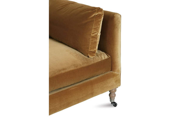 Marjorie 90 Inch "Quick Ship" Single Bench Seat Express Antiqued Amber Velvet Sofa