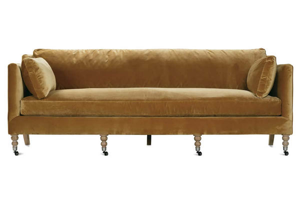 Marjorie 90 Inch "Quick Ship" Single Bench Seat Express Antiqued Amber Velvet Sofa
