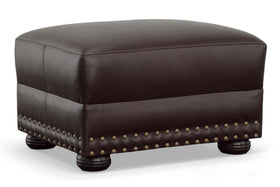 Maverick Leather Footstool Ottoman w/ Nailhead Trim