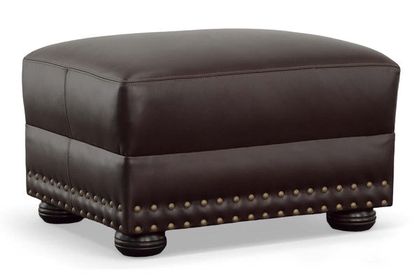 Maverick Leather Ottoman w/ Nailhead Trim