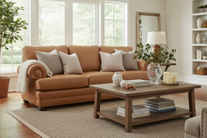 Maverick 96 Inch Pillow Back Leather Grand Scale Sofa w/ Nailhead Trim