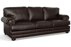 Maverick 96 Inch Pillow Back Leather Grand Scale Sofa w/ Nailhead Trim