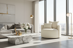 Maxine SWIVEL Upholstered Accent Barrel Chair With Wrap Around Track Arms