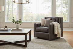 London Leather Tufted Swivel Accent Chair