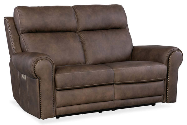 Maxwell Bark "Quick Ship" ZERO GRAVITY Wall Hugger Power Leather Reclining Loveseat