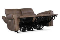 Maxwell Bark "Quick Ship" ZERO GRAVITY Wall Hugger Power Leather Reclining Loveseat