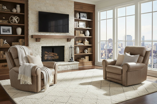 Maxwell Camel Leather "Quick Ship" Wall Hugger 3-Way Power Recliner