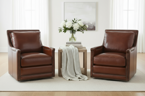 Melvin Saddle "Quick Ship" Leather SWIVEL Accent Chair