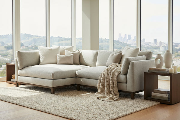 Mila Two Piece Bench Cushion Contemporary Sectional Sofa