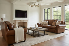 Milo 90 Inch Traditional Leather Roll Arm Sofa With Nailheads