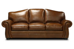 Milo 90 Inch Traditional Leather Roll Arm Sofa With Nailheads