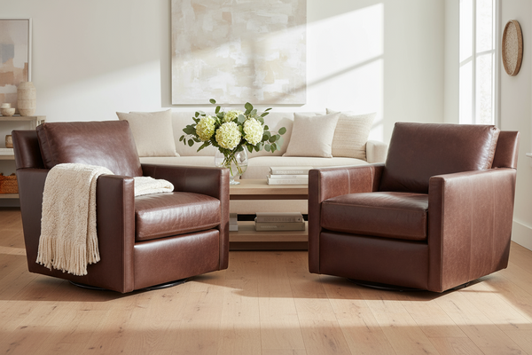 Nathan "Quick Ship" Swivel Track Arm Leather Chair