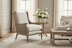 Newberry Natural "Quick Ship" Fabric Accent Chair With Decorative Cane / Wood Base