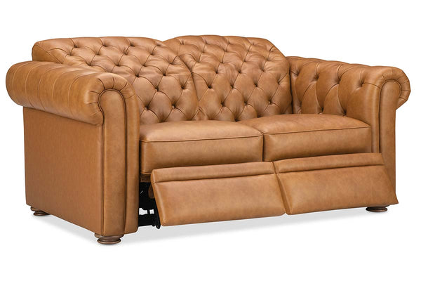 Newcastle Caramel "Quick Ship" Wall Hugger Power Leather Reclining Loveseat