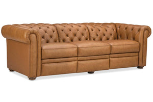 Newcastle Caramel 94 Inch "Quick Ship" Wall Hugger Power Leather Reclining Sofa