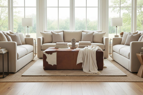 Nolan Hair On Hide 53" Inch Rectangular Leather Ottoman
