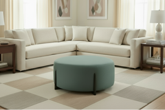Octavia 43 Inch Eclectic Round Fabric Upholstered Coffee Table Ottoman