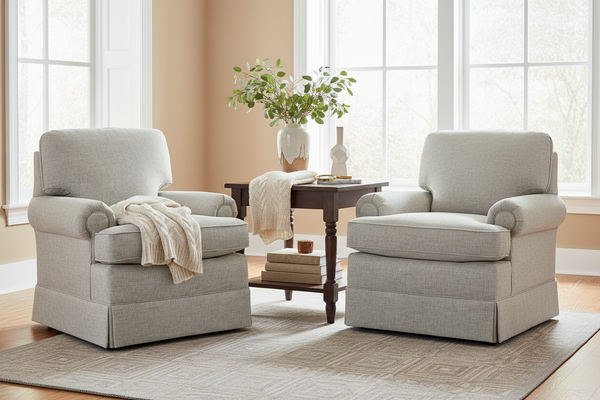 Olive 8-Way Hand Tied Traditional Rolled Arm Fabric Swivel Chair With Shallow Seat