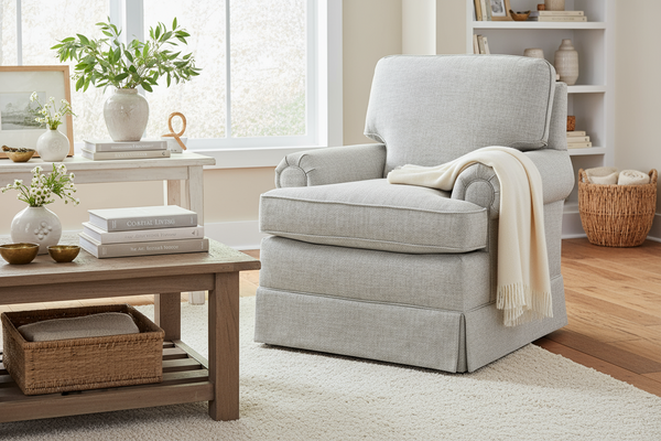 Olive 8-Way Hand Tied Traditional Rolled Arm Fabric Swivel Chair With Shallow Seat