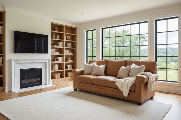 Oscar 90 Inch Transitional Three Cushion Leather Sofa