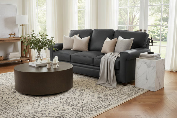 Oscar 90 Inch Transitional Three Cushion Leather Sofa
