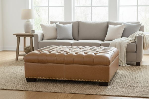 Anderson 48 Inch Square Large Button Tufted Chesterfield Leather Ottoman